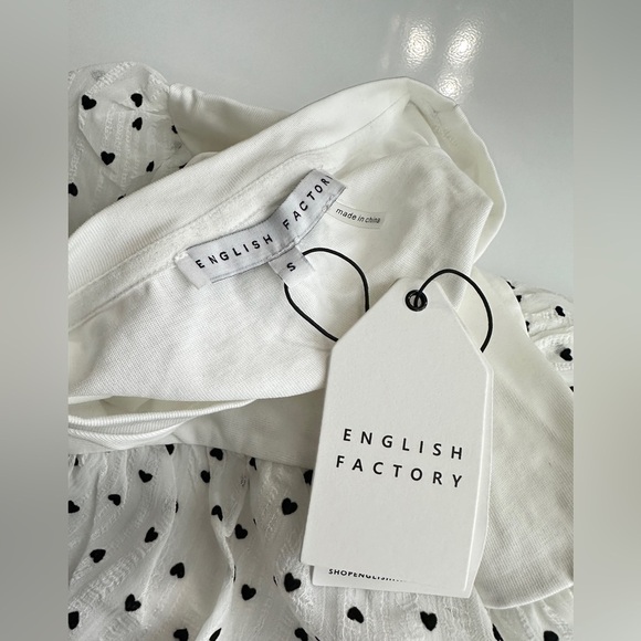 NWT English Factory Contrasting Heart Dotted Puff Sleeve Peplum Top White Sz S - Picture 5 of 13